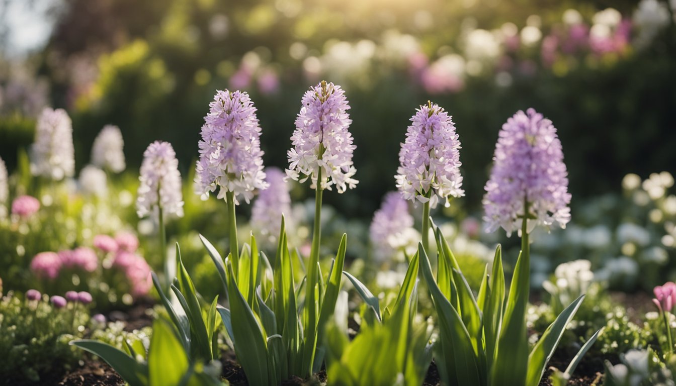 A garden with native UK bulbs blooming in spring, surrounded by careful maintenance throughout the year