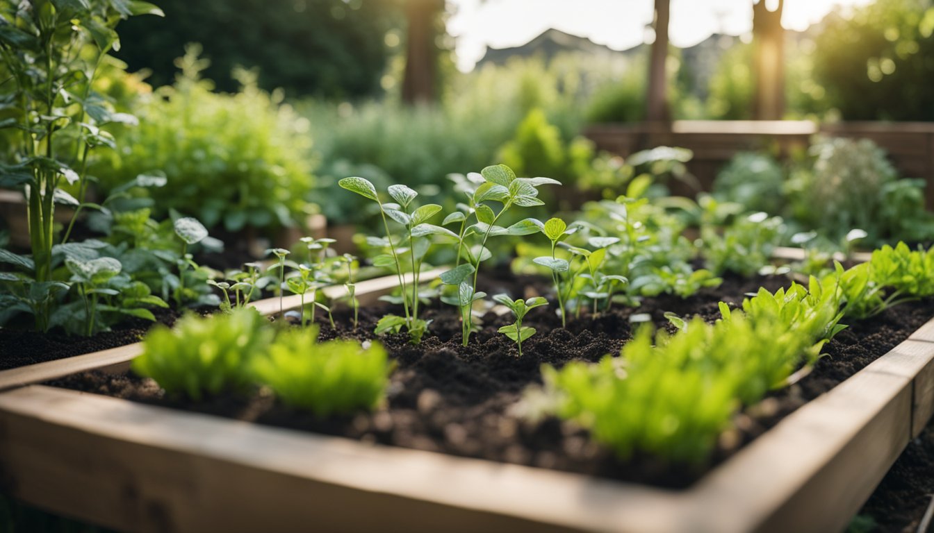 A lush, green garden with native UK plants, freshly planted seedlings, gardening tools, and a clear step-by-step guide on how to start a native UK garden from scratch