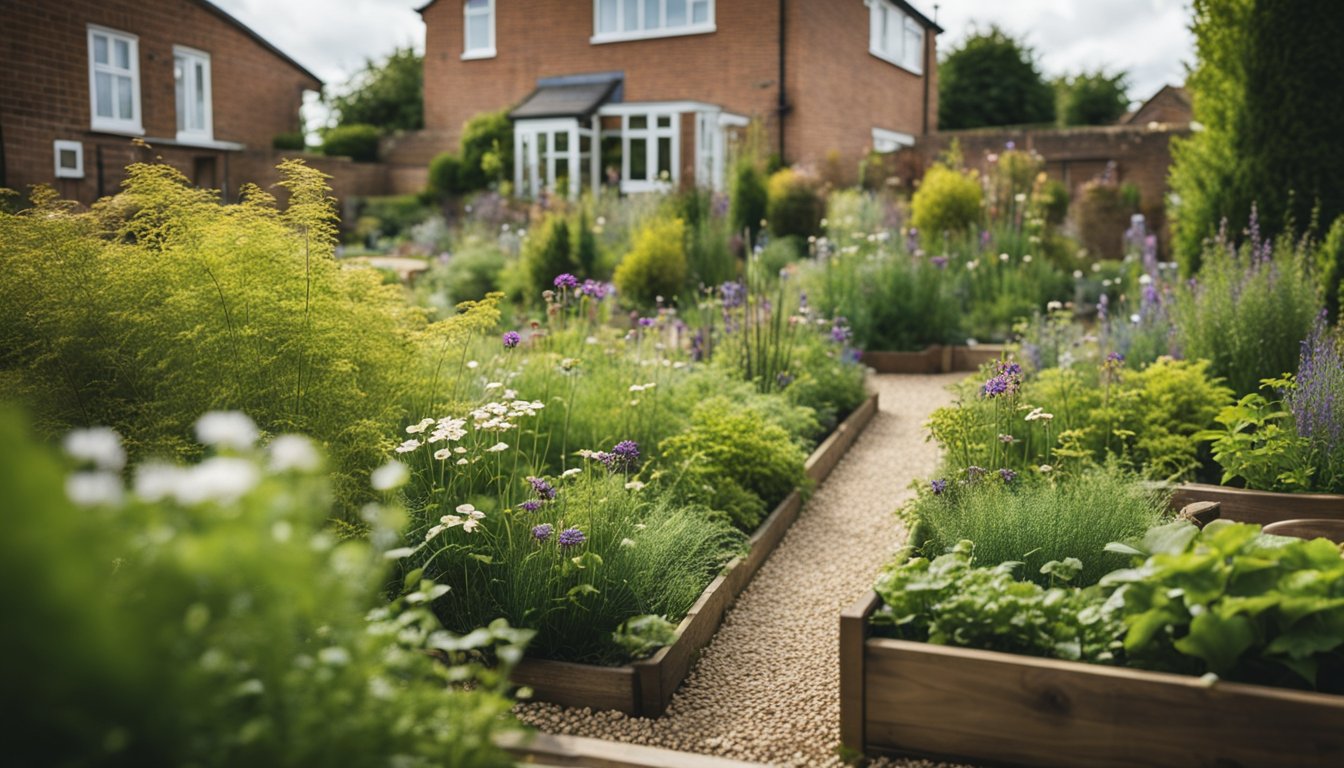 A small urban garden filled with native UK plants, attracting local wildlife and supporting the ecosystem